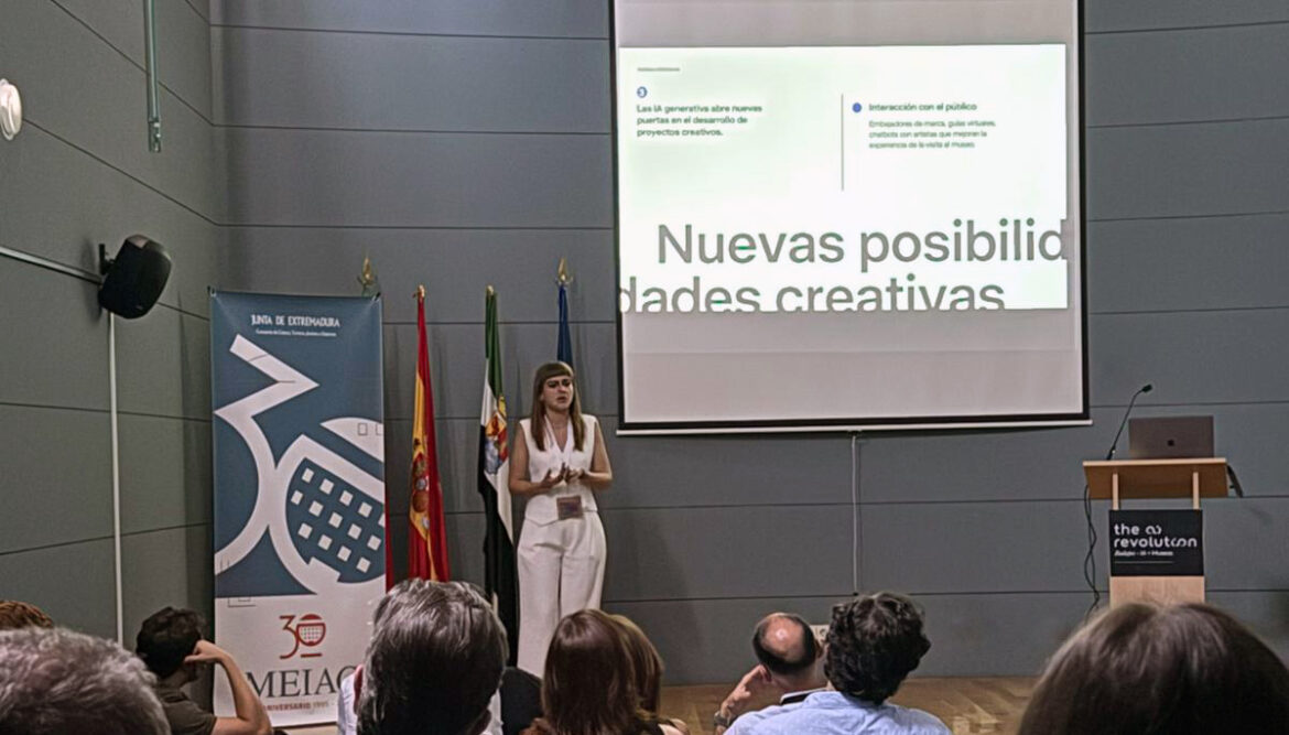 Selene García impartiendo un taller durante The AI Revolution Badajoz 2025
